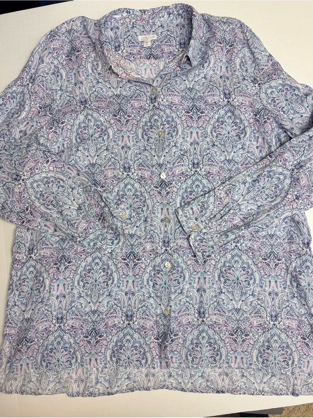 J. Jill Love Women Linen Paisley Print Button-Up Blouse XL tall 100% linen